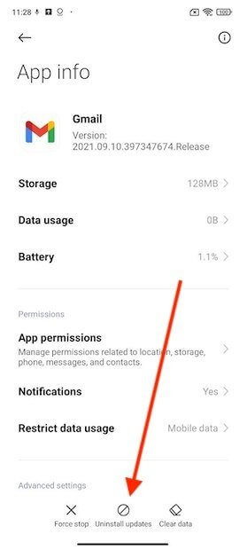 Disinstalla aggiornamenti