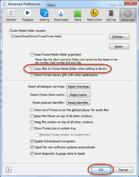 Copia i file nella cartella iTunes Media quando li aggiungi alla libreria