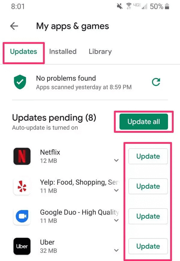assicurati che tutte le app siano aggiornate