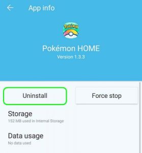 disinstalla pokemon home