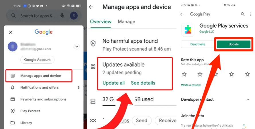 installa l'ultima versione dei servizi Google