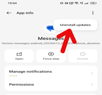 disinstallare gli aggiornamenti recenti dell'app Messaggi