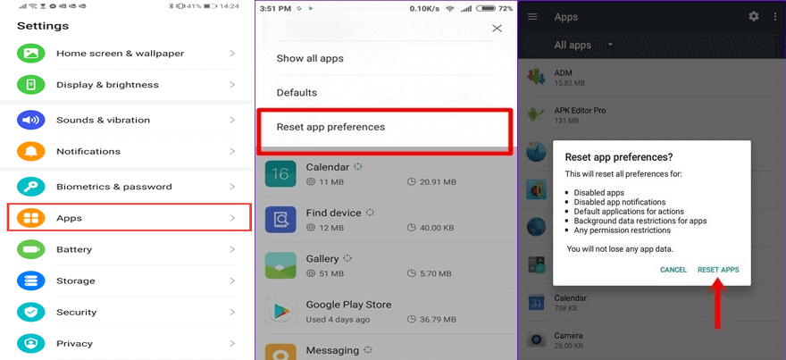 ripristina le preferenze dell'app nel Play Store