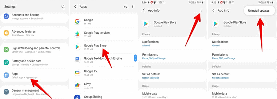 disinstalla gli aggiornamenti di Google Play Store