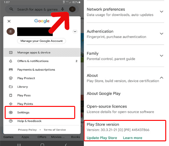 aggiorna l'app Google Play Store
