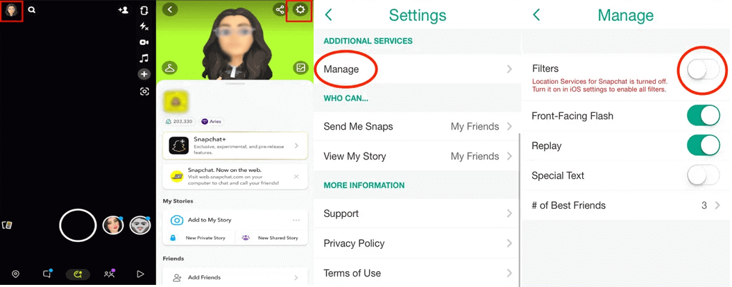 filtri Snapchat non funzionano