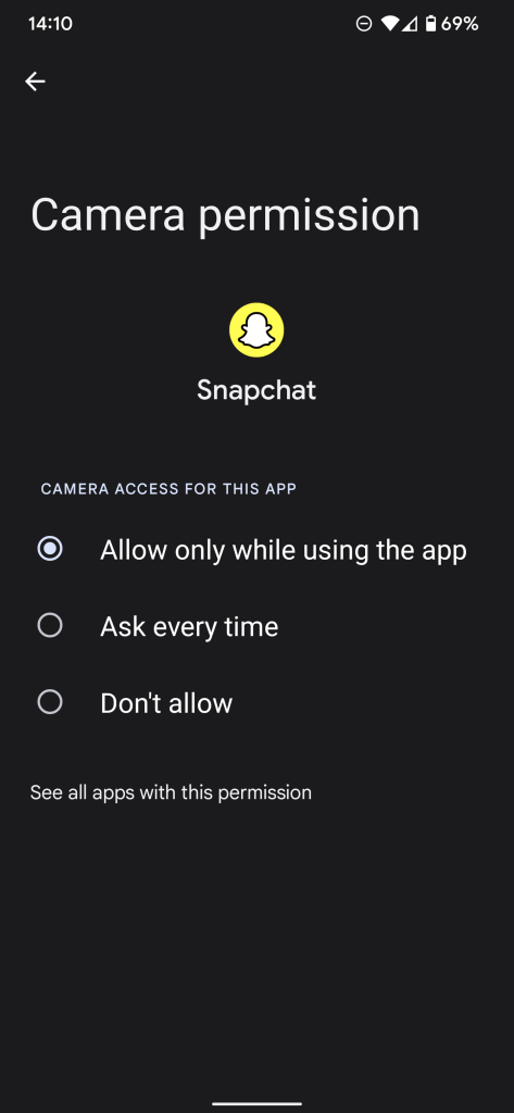 Permettere Camera Accesso su Snapchat