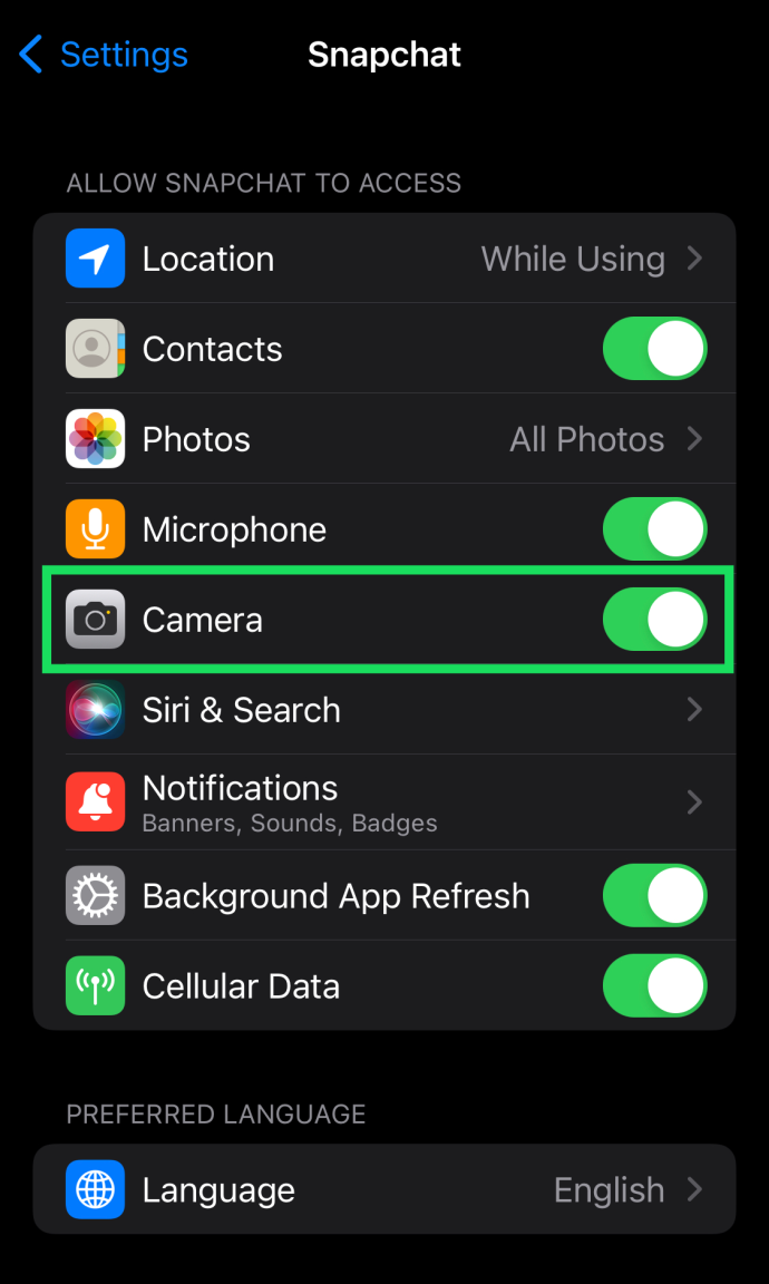 Permettere Camera Accesso su Snapchat