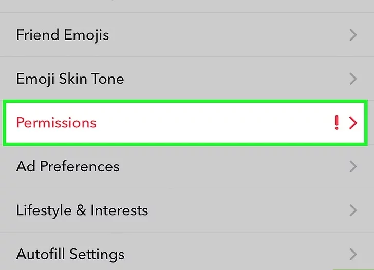 Permettere Camera Accesso su Snapchat