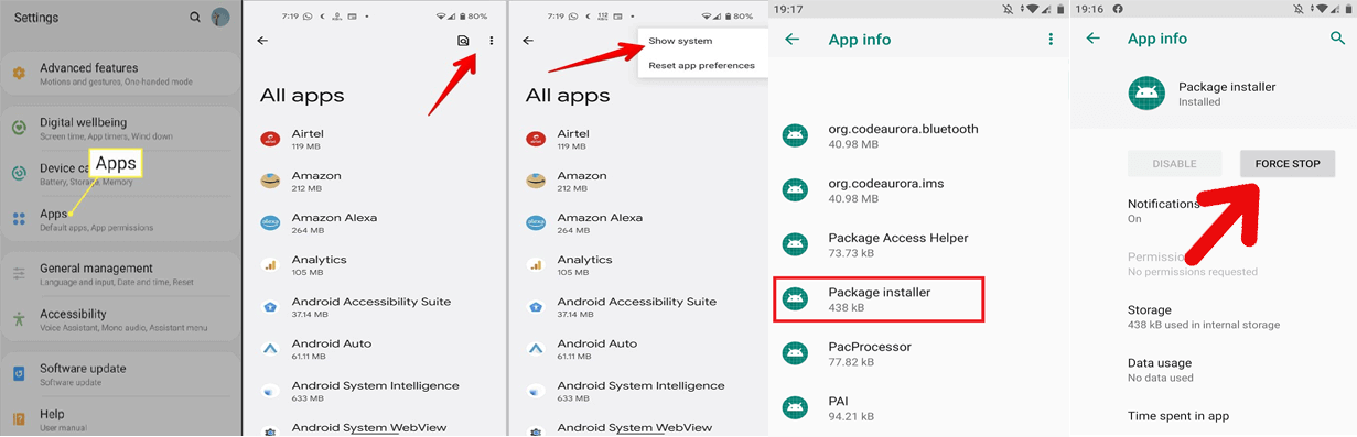 installazione pacchetti android non funziona