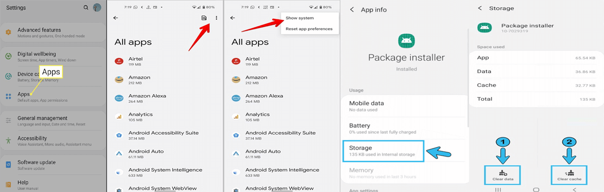 l'app installazione pacchetti continua a interrompersi