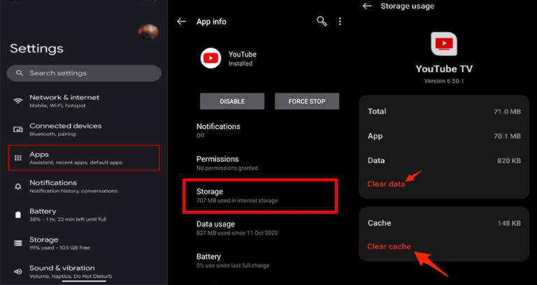 svuota la cache dell'app video