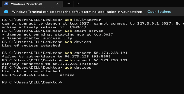 riavviare il server ADB