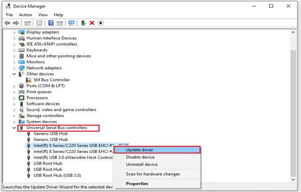 aggiorna i driver USB sul tuo sistema