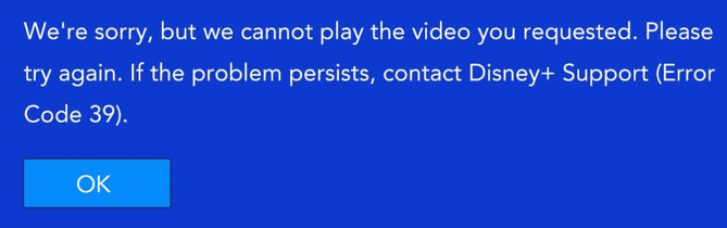 codice di errore 39 di Disney Plus